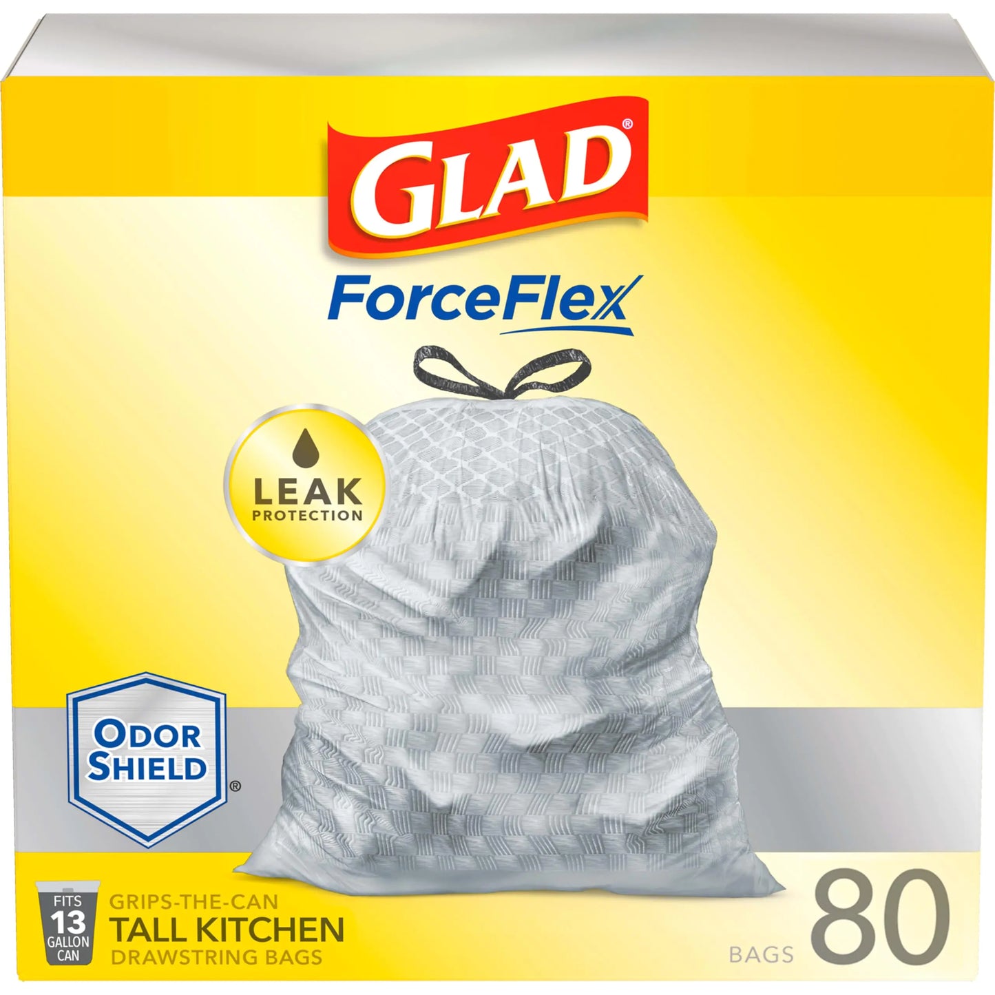 Glad ForceFlex 13 Gal Kitchen OdorShield Bags, 80 Ct