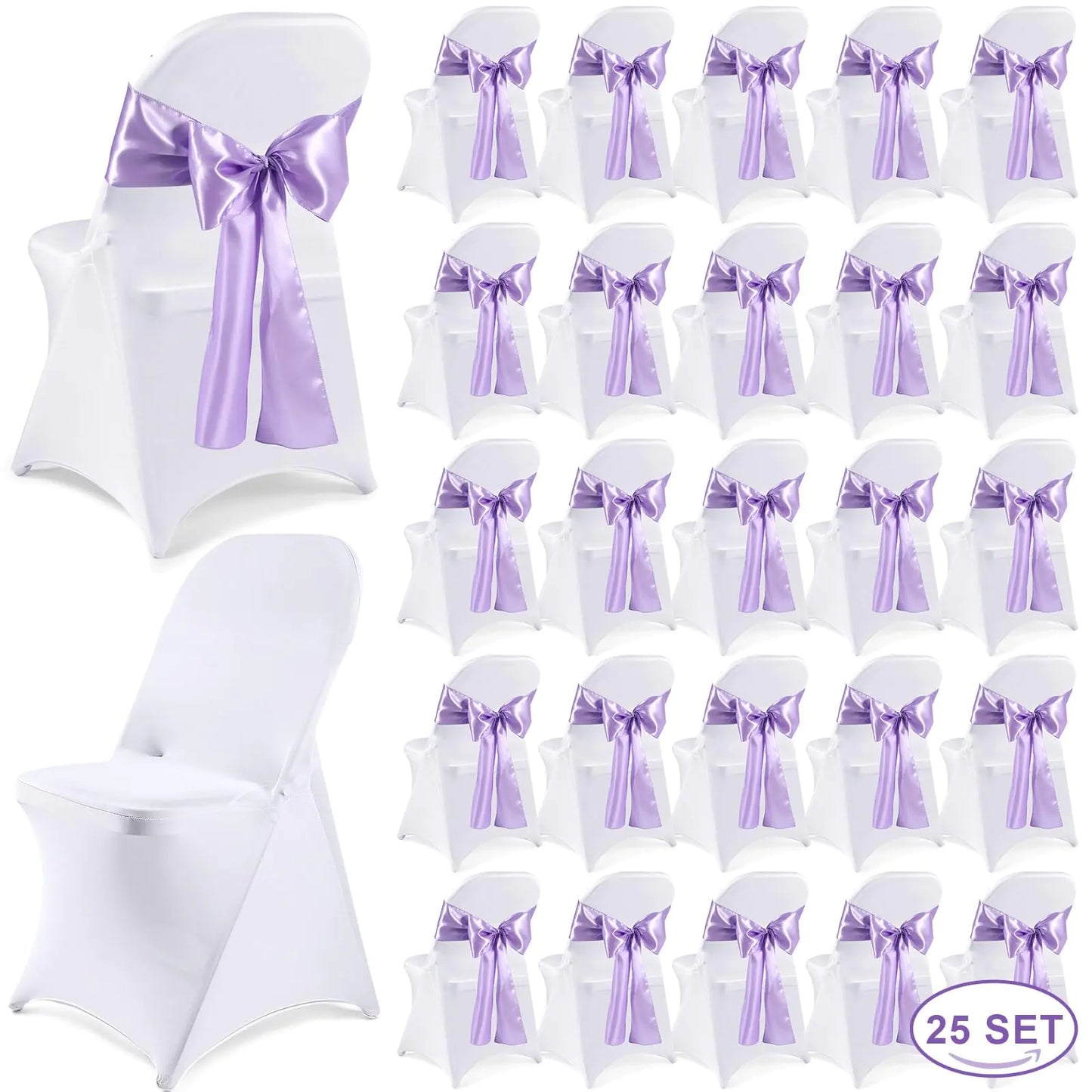 Elegant 50-Piece Chair Decor Set with Spandex Covers and Satin Sashes