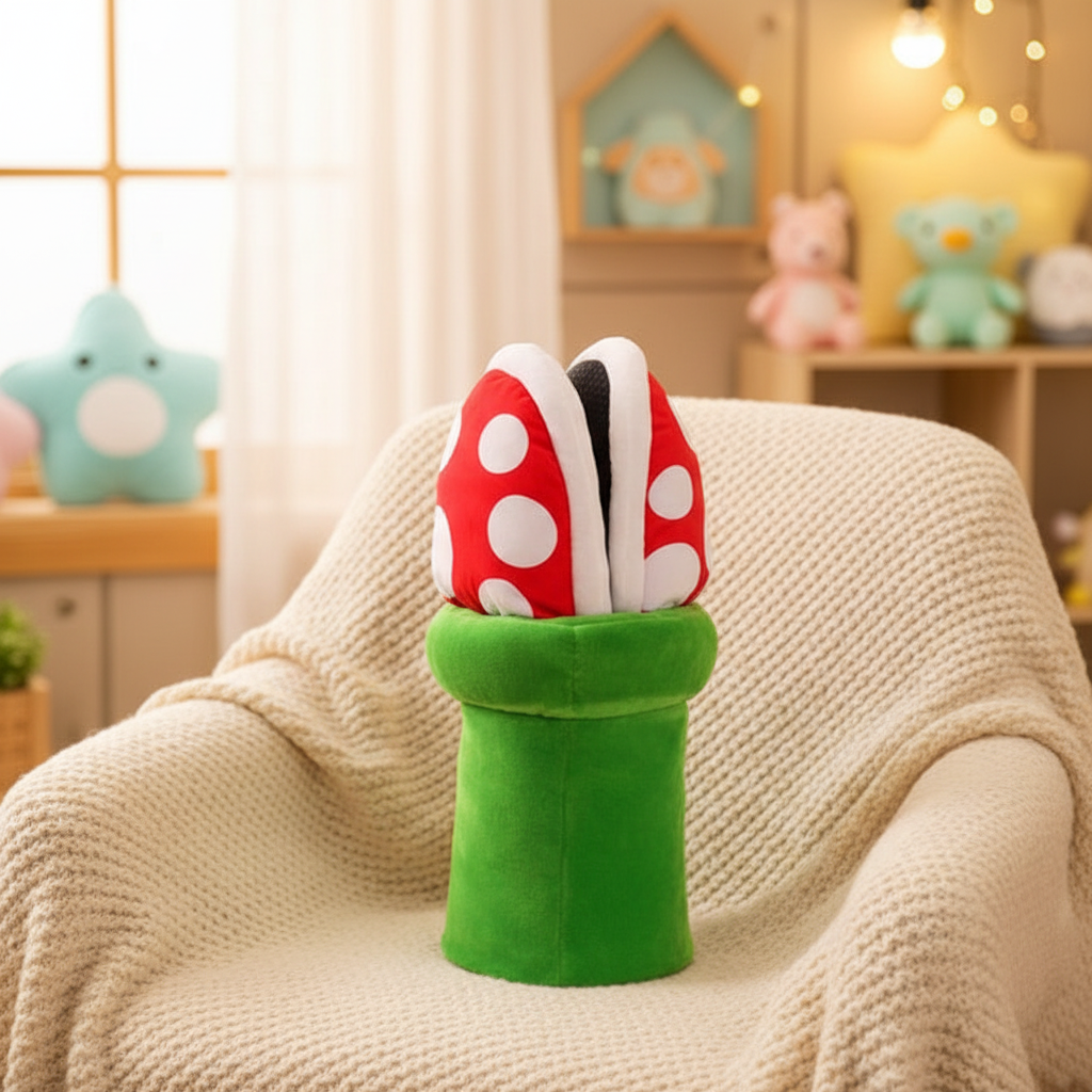 Multifunctional Mushroom Piranha Plush in Cozy Setting