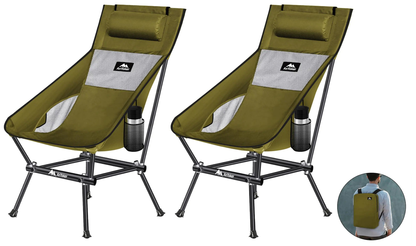 AnYoker Camping Chair Compact Backpacking Chair Portable Folding Chair Beach Chair with Side Pocket and headrest Lightweight Hiking Chair 166ZZ-SJB （Viridian 2 Pack）