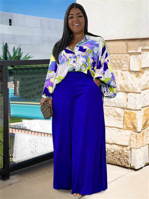 Chic Printed Top & Flowy Pants Set