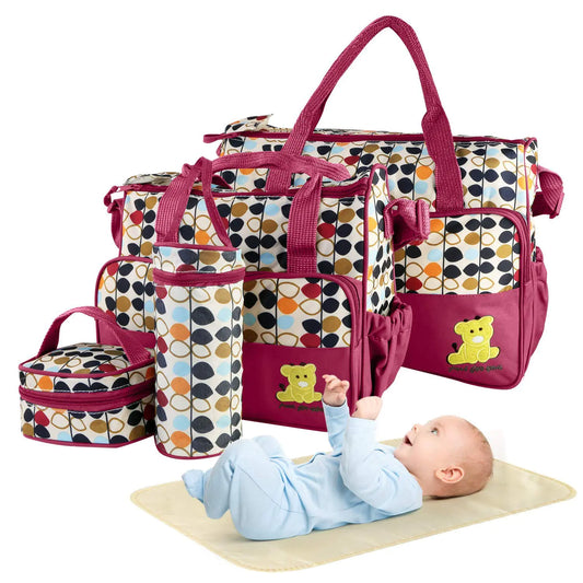 5-Piece Mom's Diaper Bag Combo (Red)