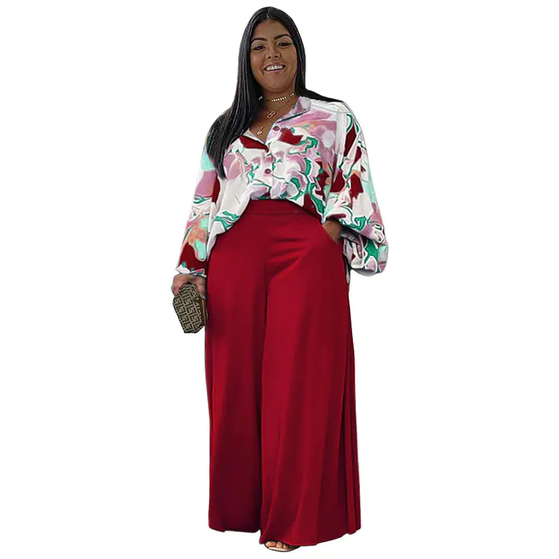 Chic Printed Top & Flowy Pants Set