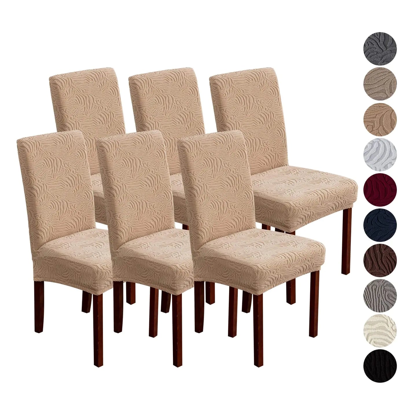 Stretchable Dining Chair Slipcovers - Washable Parson Chair Covers, Set of 6 (Khaki)