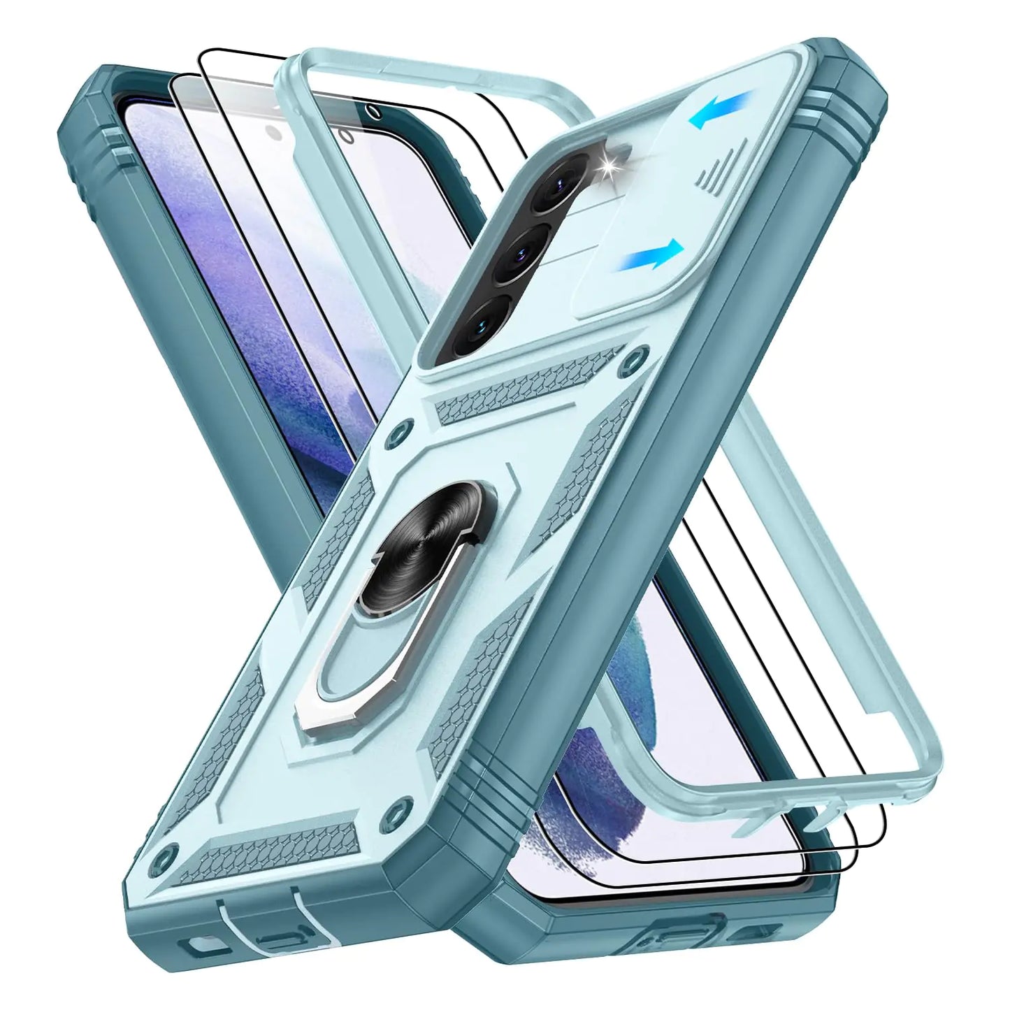 for Samsung Galaxy S22 Plus Case with Screen Protector*2 Galaxy S22 Plus Case Build in 360° Rotating Ring Kickstand Military Grade Protective Case for S22 Plus Phone Green