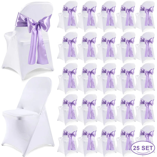 Elegant 50-Piece Chair Decor Set with Spandex Covers and Satin Sashes