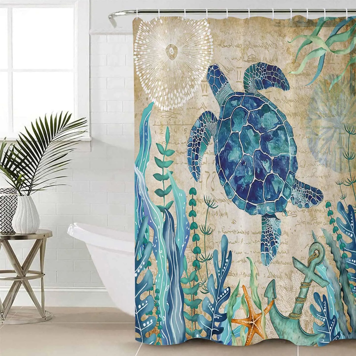 EZON-CH Stylish Sea Turtle Ocean Shower Curtain with Hooks