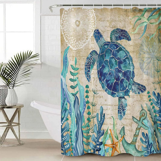 EZON-CH Stylish Sea Turtle Ocean Shower Curtain with Hooks