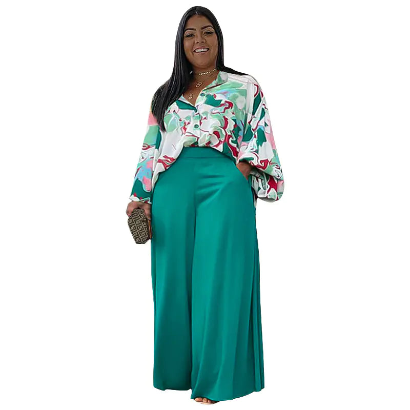 Chic Printed Top & Flowy Pants Set