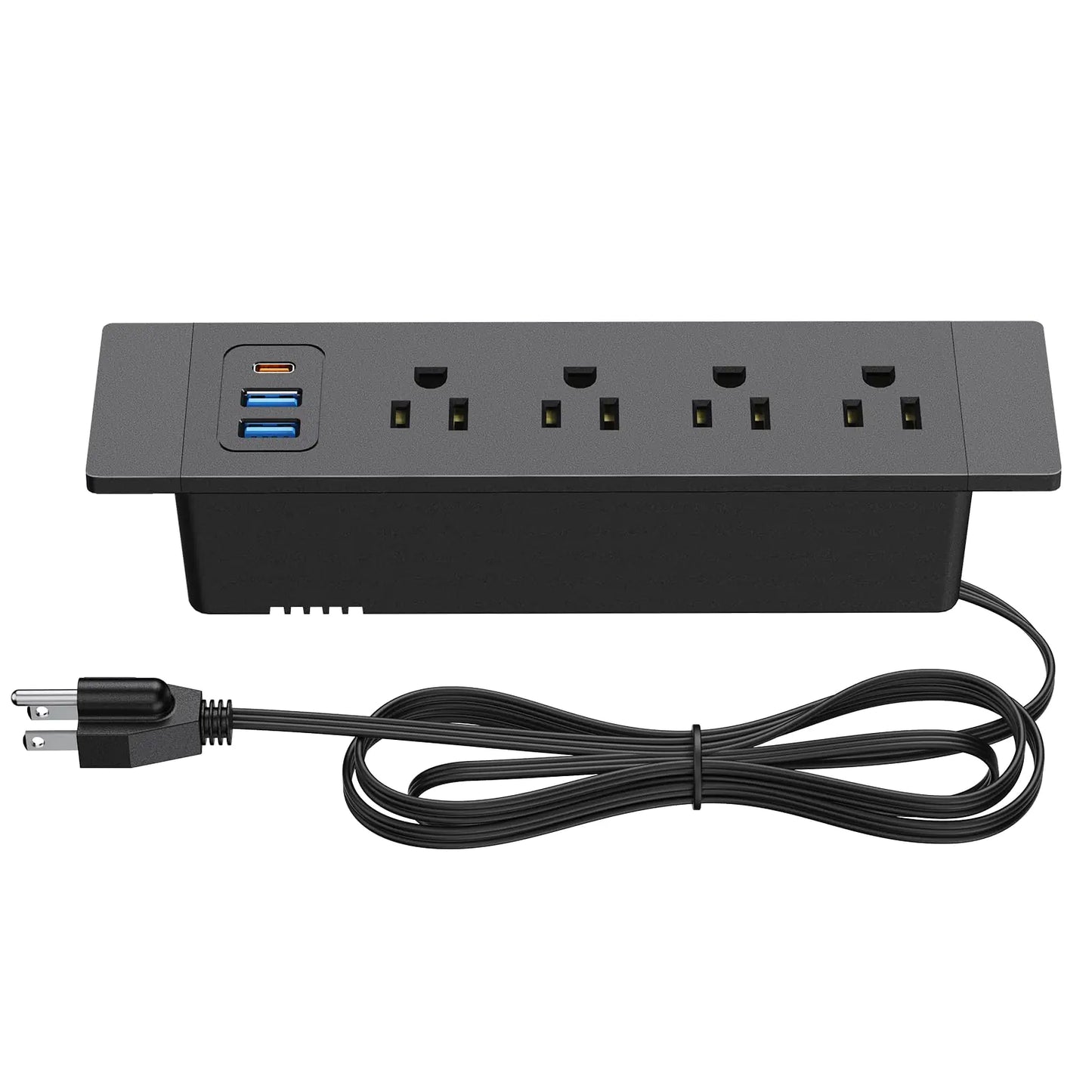 Surge Safe Desk Power Strip: 4 AC and 3 USB Ports