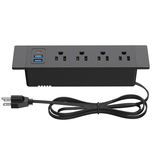 Surge Safe Desk Power Strip: 4 AC and 3 USB Ports