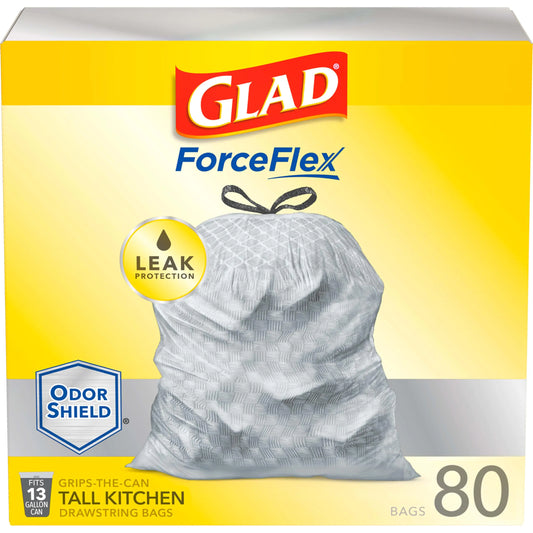 Glad ForceFlex 13 Gal Kitchen OdorShield Bags, 80 Ct