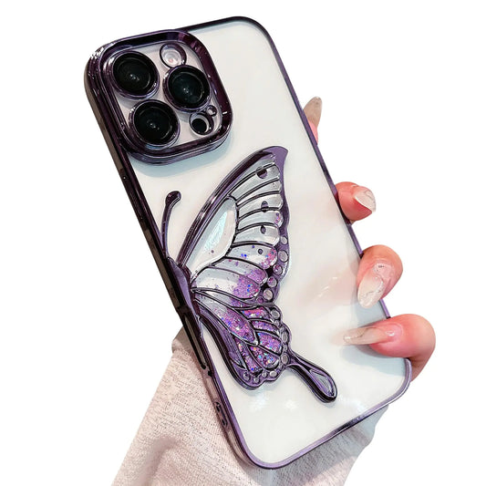 iPhone 16 Pro Max Luxury Glitter Butterfly Case with Lens Protector