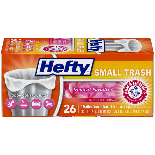 Hefty Small Trash/Garbage Bags (Odor Control Tropical Paradise Flap Tie 4 Gallon 26 Count)