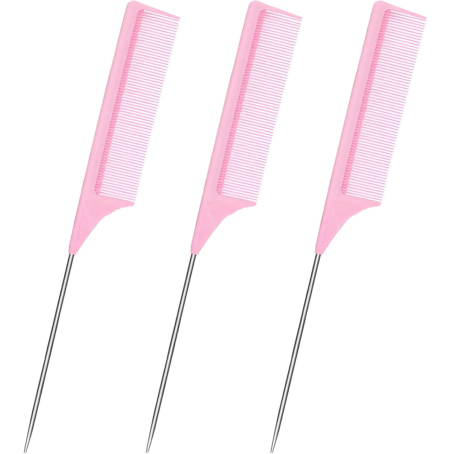 3-Pack Pink Rat Tail Hair Combs