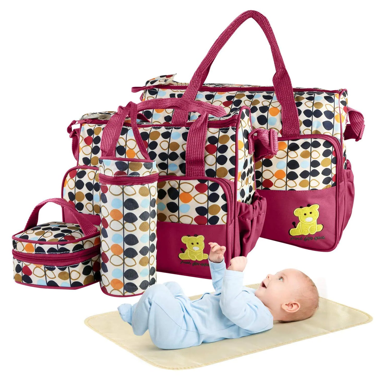 5-Piece Mom's Diaper Bag Combo (Red)