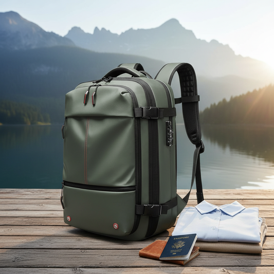 Vacuum Compression Large-capacity Backpack in Travel Setting